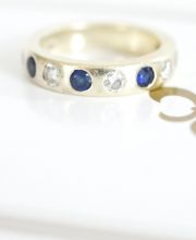 Klassischer Memory Ring mit Saphiren und Brillanten aus 585/000 Gelbgold A2871