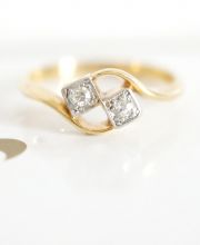 Englischer Art Deco Ring mit Diamanten aus 18ct Gelbgold + Platin A2916