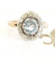 Antiker Biedermeier Ring aus 14ct Gelbgold Aquamarin + Diamanten 19.Jhd A3084