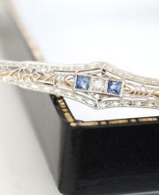 Antike Art Deco Brosche 585/000 Gelbgold + Platin Diamant und Safire A3195