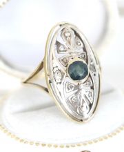 Antiker Art Deco Ring mit Turmalin + Diamanten 585/000 Gelbgold + Silber A3257