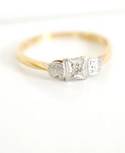 Antiker englischer Art Deco Ring mit Diamant aus 18ct Gelbgold + Platin A3295