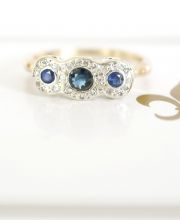 Zauberhafter vintage Ring aus 375/000 Gelbgold mit Safir und Diamanten A3314