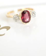 Antiker Art Deco Ring mit 0,30ct Diamanten und Almandin aus 18ct Gelbgold A3315
