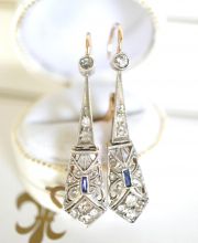 Erlesene antike Art-Deco Ohrringe Diamanten Saphir 585/000 Gelbgold Platin A3320