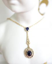 Edles antikes Jugendstil- Art Deco Collier 585/000 Gelbgold mit Saphiren Diamanten A3323