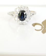 Schöner Ring mit blauem Saphir + 0,27ct Brillanten aus 585/000 Weissgold A3357