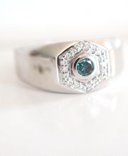 Edler Herren Ring mit 0,45ct blaue und weisse Brillanten 375 Weissgold B3409