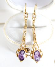 Antike schöne Jugendstil Ohrringe mit Amethyst + Perlen 585/000 Gelbgold B3398