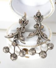 Antike Barock Ohrringe 14 carat Rotgold + Silber mit Diamanten um 1800 B3412