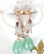 Erlesene antike Art-Deco Ohrringe 0,50ct Diamanten + Jade 585/000 Rotgold B3420