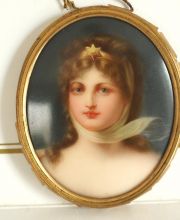 Edles Biedermeier Porträt auf Porzellan der Königin Luise von Preussen B3428