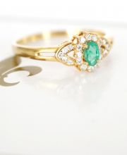 Art-Deco Design Ring mit Smaragd und 0,20ct Brillanten 750/000 Gelbgold B3489