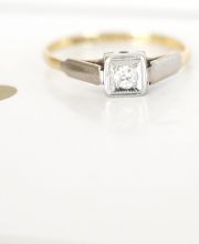 Englischer Art Deco Ring mit 0,05ct Brillanten 750/000 Gelbgold + Platin B3490