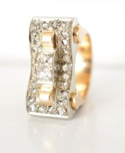 Antiker Art Deco Bauhaus Ring 585/000 Rotgold + Weissgold 1ct Diamanten B3480