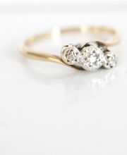 Antiker englischer Art Deco Ring mit Diamant aus 9ct Gelbgold + Platin B3533