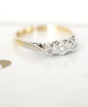 Antiker englischer Art Deco Ring mit Diamanten 750 Gelbgold + Platin B3563