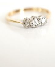 Antiker englischer Art Deco Ring mit Diamanten aus 9ct Gelbgold + Platin B3535