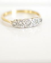 Antiker englischer Art Deco Ring mit Diamanten aus 750 Gelbgold + Platin B3600