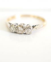Antiker englischer Art Deco Ring mit Diamanten aus 750 Gelbgold + Platin B3601