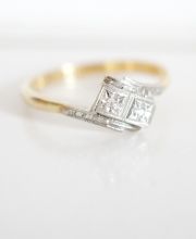 Antiker Art Deco Toi et Moi Ring mit Diamanten 750/000 Gelbgold + Platin B3597