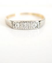 Antiker englischer Art Deco Ring mit Diamanten aus 750 Gelbgold + Platin B3603