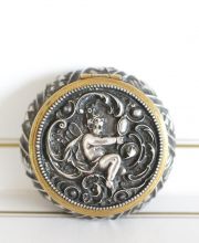 Antike kleine Silber Dose mit Vergoldung und Darstellung einer Elfe B3485