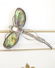 Dekorative grosse vintage Brosche Libelle 925/000 Silber mit Abalone B3653