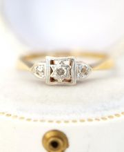 Zauberhafter antiker Art Deco Ring mit Diamanten 750 Gelbgold + Platin B3643
