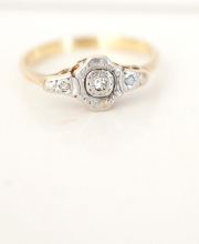 Zauberhafter antiker Art Deco Ring mit Diamanten 750 Gelbgold + Platin B3644
