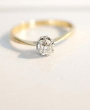Antiker schner Ring mit 0,25ct Diamant Solitr aus 750 Gelbgold + Platin B3674