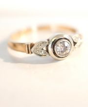 Antiker schöner Ring mit 0,25ct Diamant Solitär aus 585 Gelbgold + Platin B3688