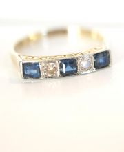 Antiker Art Deco Ring mit Brillanten und Saphiren aus 585/000 Gelbgold B3686
