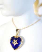 Antikes Herz Medaillon 625 Gelbgold blaue Emaille und Diamant um 1900 B3494