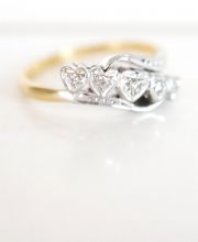 Antiker Art Deco Herz Ring aus 750/000 Gelbgold + Platin mit Diamanten B3696