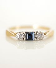Antiker Art Deco Ring Ceylon Saphir + Diamanten in 750/000 Gelbgold B3726
