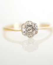 Antiker schöner Daisy Ring mit 0,14ct Diamanten 750 Gelbgold + Platin B3725