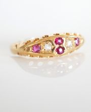 Antiker Jugendstil Ring mit Rubinen + Diamanten aus 750/000 Gelbgold B3730