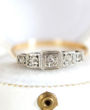 Antiker britischer Art Deco Ring mit Diamanten aus 750 Gelbgold + Platin B3757