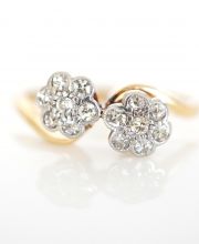 Antiker schöner doppel Daisy Ring 0,30ct Diamanten 750 Gelbgold + Platin B3761