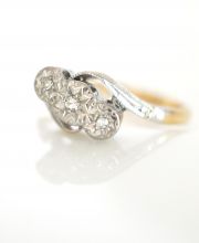 Antiker englischer Art Deco Ring mit Diamanten aus 750 Gelbgold + Platin B3785