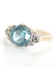 Edler antiker Art Deco Ring mit blauem Zirkon + Diamanten aus 750 Gelbgold B3760