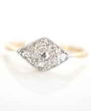 Edler antiker Art Deco Ring mit Diamanten aus 750 Gelbgold + Platin B3762