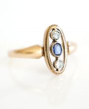 Sehr schöner antiker Art Deco Ring mit Saphir + Diamanten 585 Gelbgold B3790