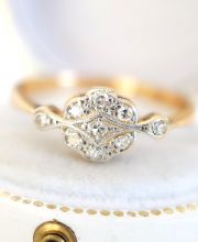 Edler antiker Art Deco Ring mit Diamanten aus 750 Gelbgold + Platin B3784
