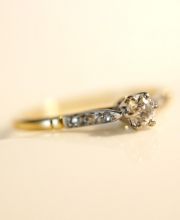Antiker britischer Art Deco Ring 0,20ct Diamanten 750 Gelbgold + Platin B3816