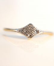 Antiker britischer Art Deco Ring mit Diamanten 750 Gelbgold + Platin B3826