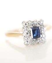 Edler antiker Art Deco Ring Saphir + Diamanten 750 Gelbgold + Platin B3831