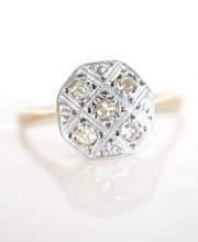 Antiker englischer Art Deco Ring mit Diamanten 750 Gelbgold + Platin B3849