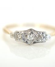 Antiker britischer Art Deco Ring mit Diamanten aus 750 Gelbgold + Platin B3873